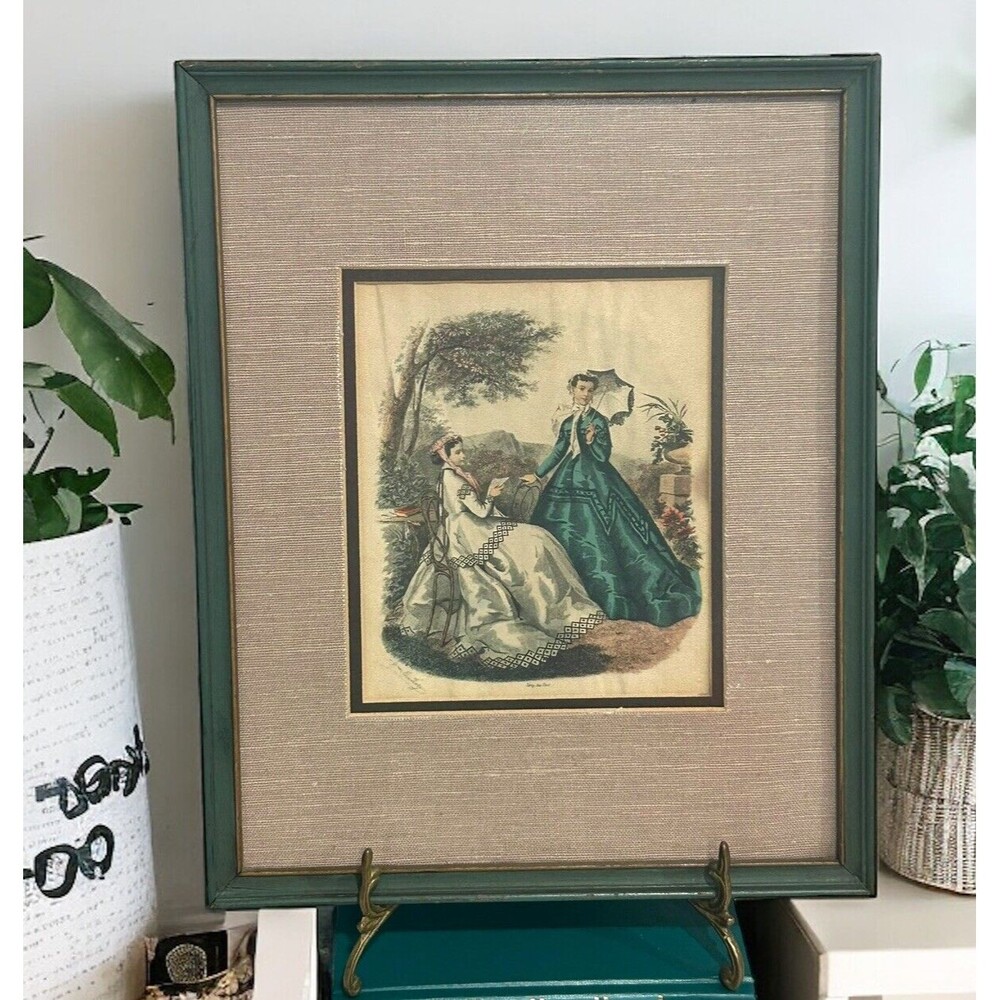 Vtg La Mode Illustree Print Signed Anais Toudouze French Fashion Wood Frame